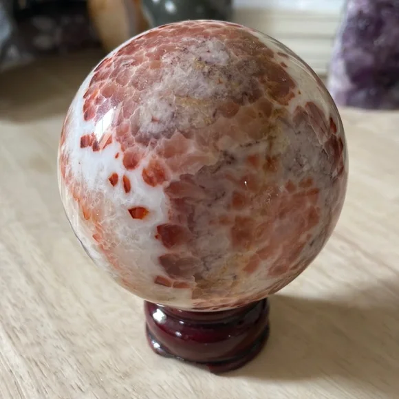 Beautiful XL Pork Stone Sphere- Dali Jasper- Banded Calcite
